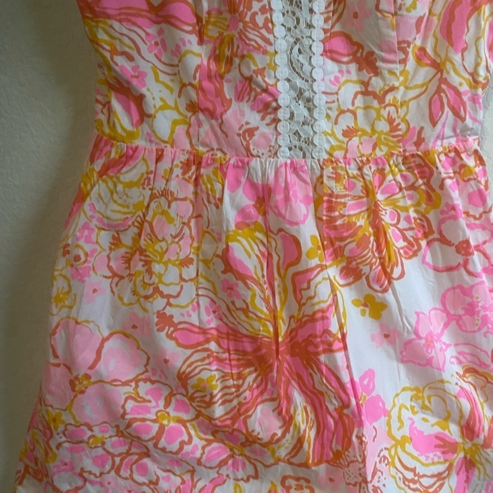 Lilly Pulitzer Reagan Happiness Pink Tropical Babydoll Fit Flare Dress Pockets 8 - Picture 7 of 15